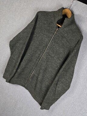 Vtg ALPS Mens Green Wool Blend Rugged Outdoor Full Zip Sweater Sz XL